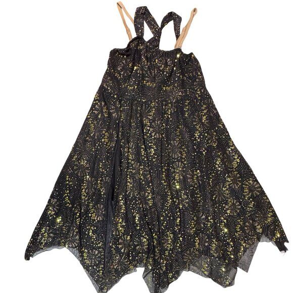 Revolution Black w/Gold Sequin Dance Dress Costume Sz MA FireFlies‎ Crisscross - Picture 7 of 16